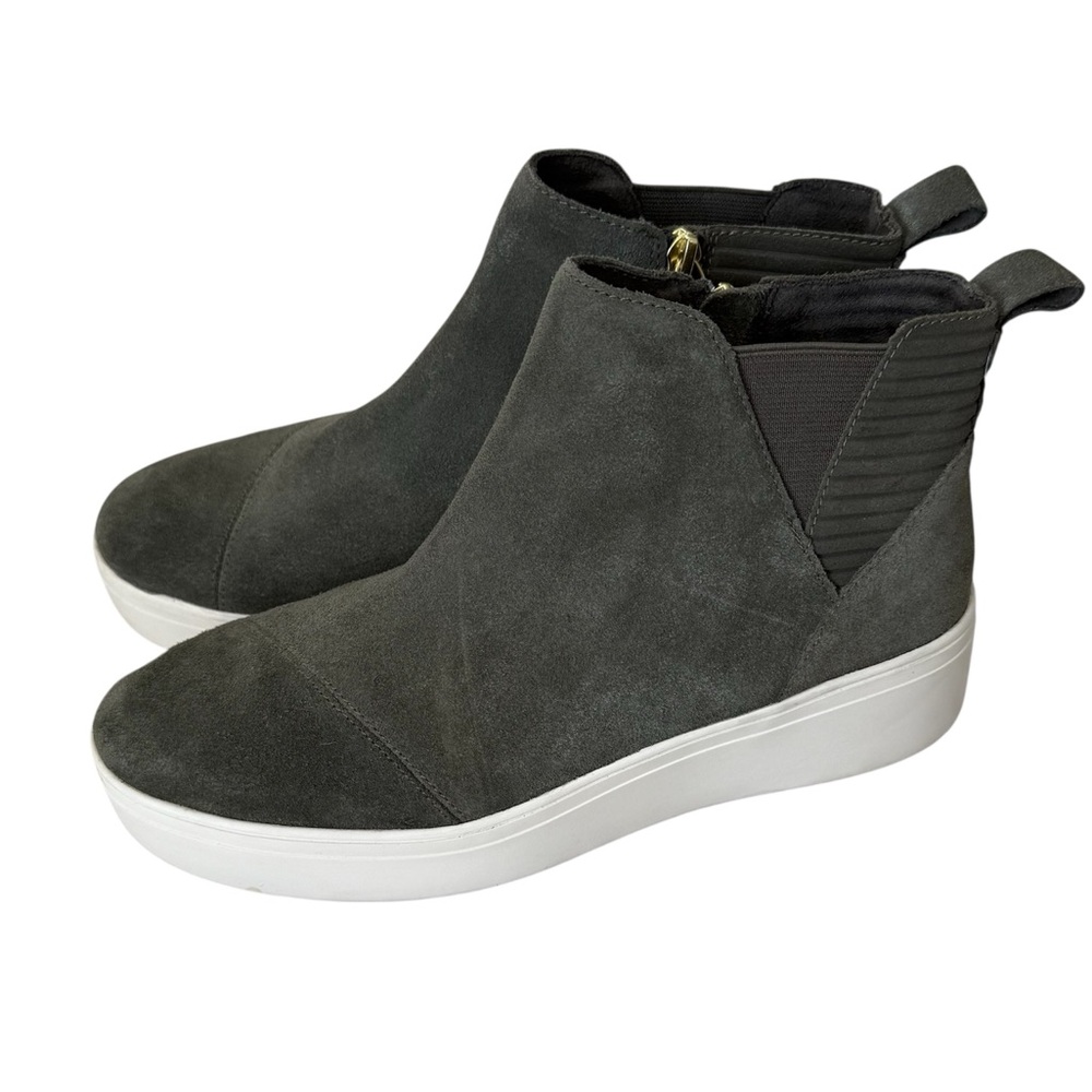 TOMS Olive Green Suede Leather Ankle High Platform Sneakers Side Zip Size 8